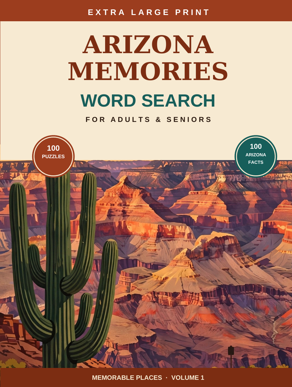 Cover of Arizona Memories — Grand Canyon and saguaro artwork